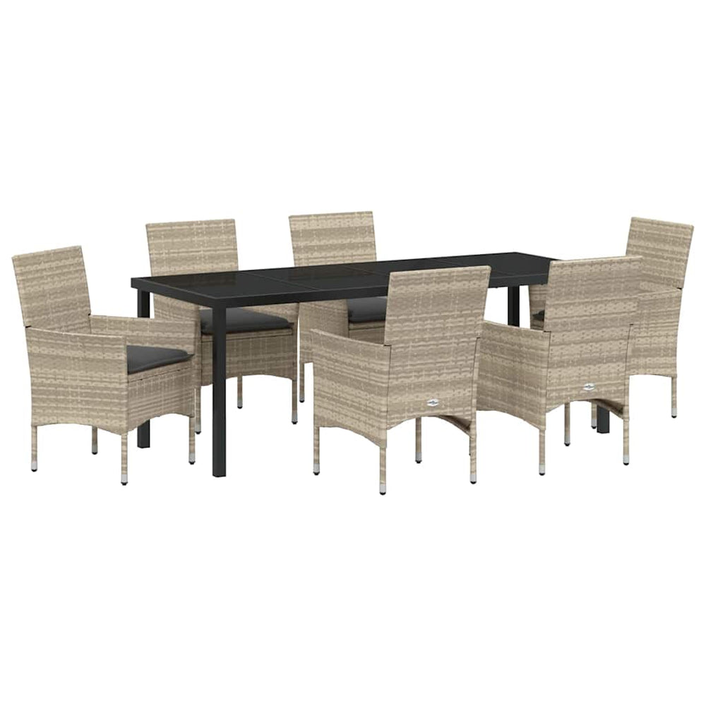 Garten Essgruppe 7-teilig Hellgrau Poly-Rattan mit Kissen