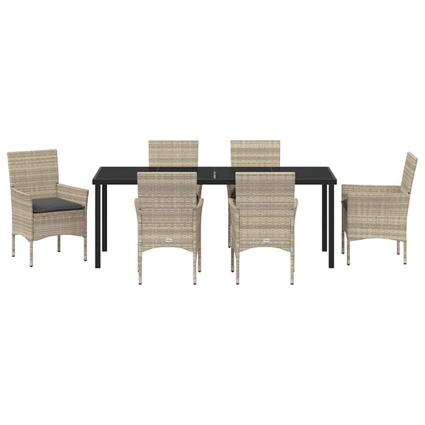 Garten Essgruppe 7-teilig Hellgrau Poly-Rattan mit Kissen