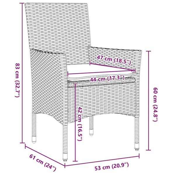 Garten Essgruppe 7-teilig Hellgrau Poly-Rattan mit Kissen