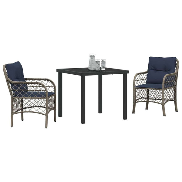Garten Essgruppe Rattan mit Kissen, 3-teilig