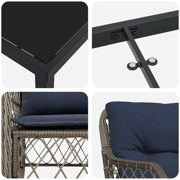 Garten Essgruppe 7-teilig Grau Schwarz Rattan