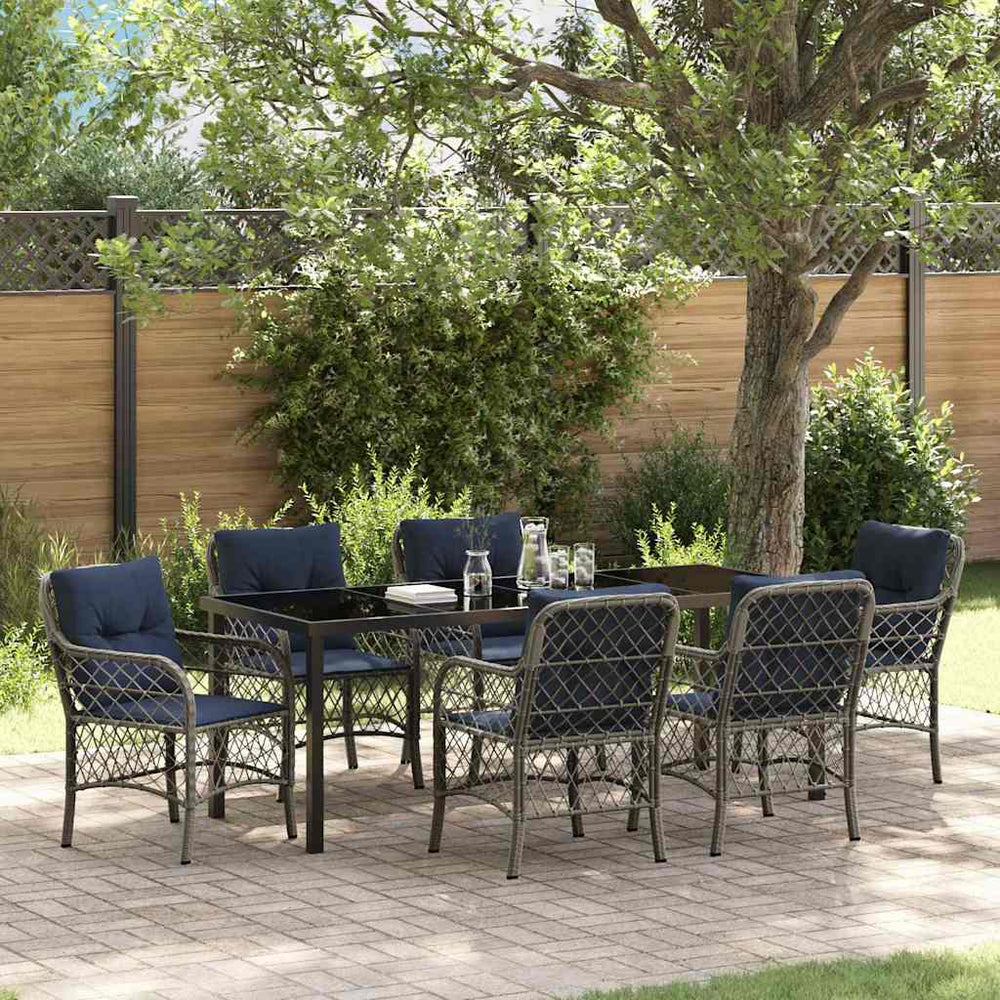 vidaXL Ensemble repas de jardin 7 pcs avec coussins gris et noir résine tressée