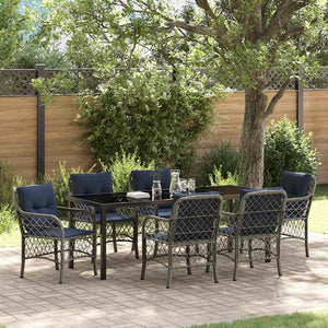 Garten Essgruppe 7-teilig Grau Schwarz Rattan