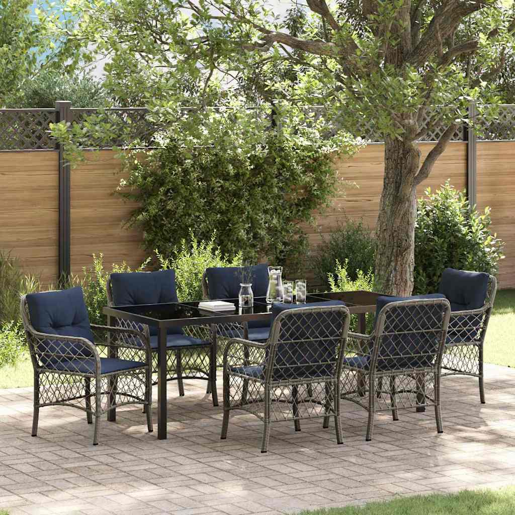 Garten Essgruppe 7-teilig Grau Schwarz Rattan