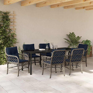 Garten Essgruppe 7-teilig Grau Schwarz Rattan