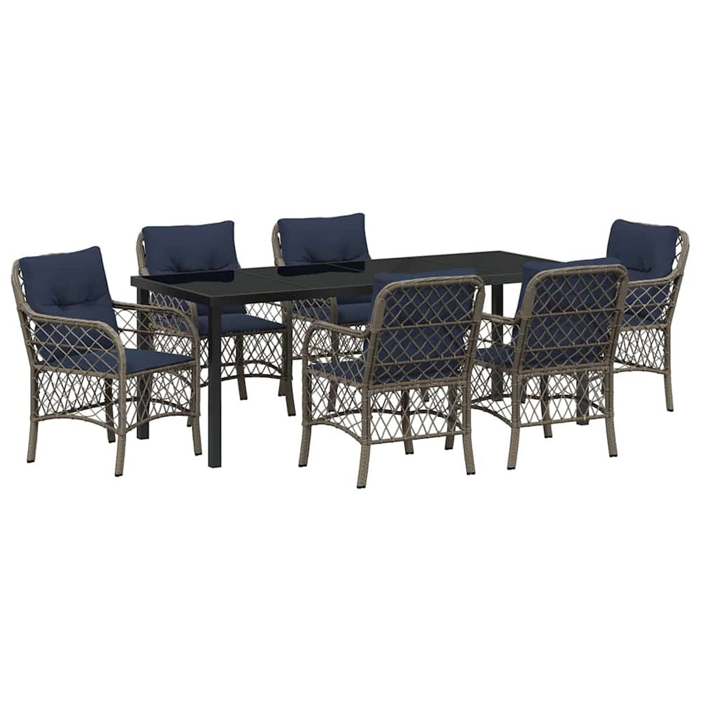 vidaXL Ensemble repas de jardin 7 pcs avec coussins gris et noir résine tressée