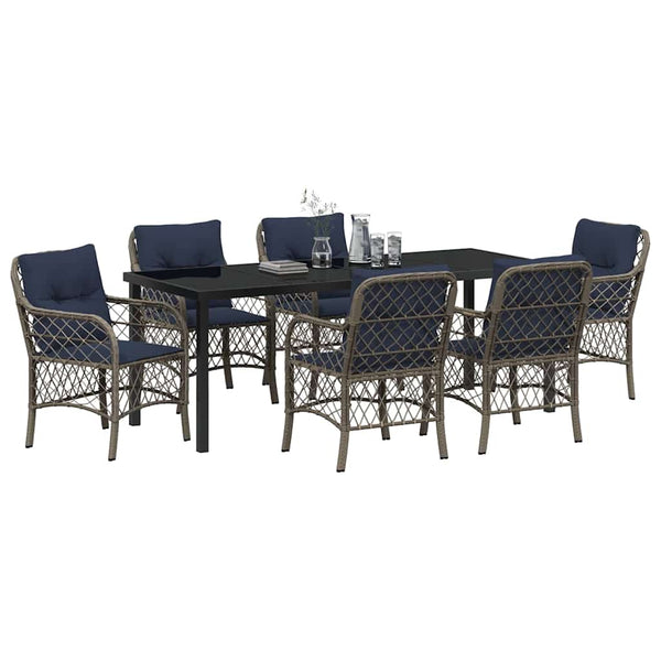 Garten Essgruppe 7-teilig Grau Schwarz Rattan