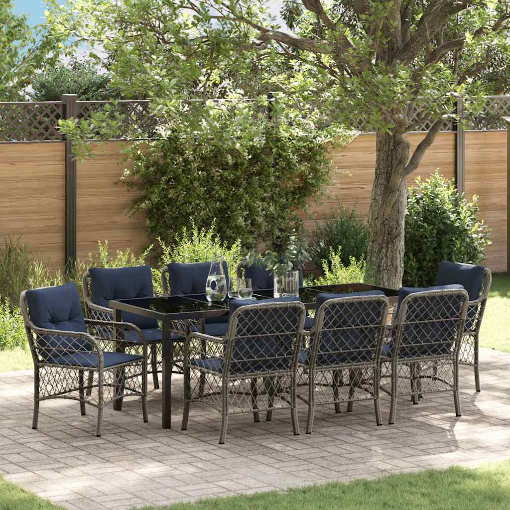 Rattan Garten Essgruppe 9-teilig Grau & Schwarz