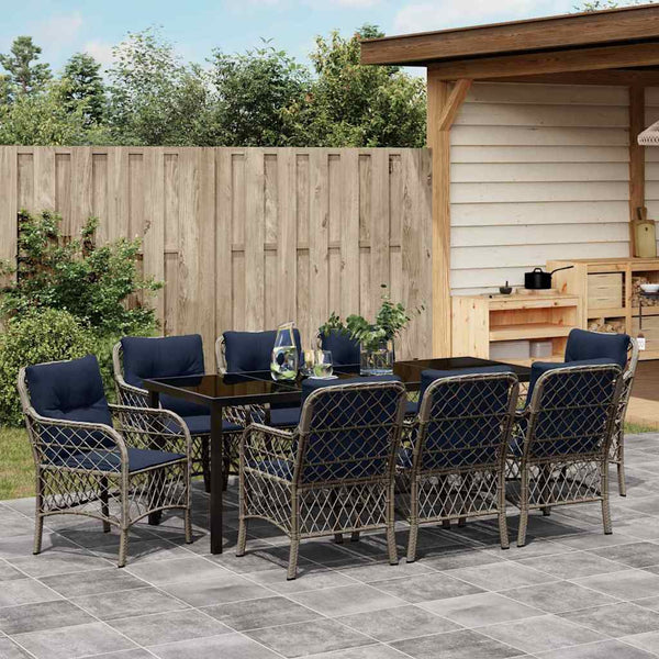 Rattan Garten Essgruppe 9-teilig Grau & Schwarz
