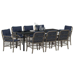Rattan Garten Essgruppe 9-teilig Grau & Schwarz