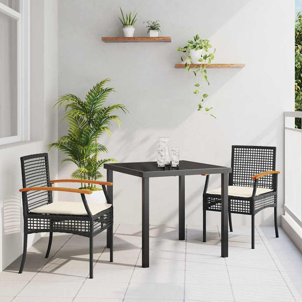 Garten Essgruppe Schwarz Rattan 3-teilig
