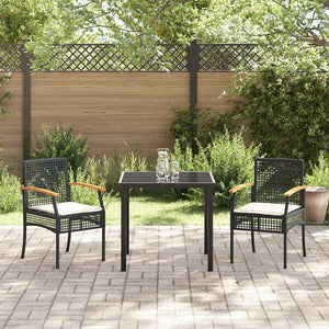 Garten Essgruppe Schwarz Rattan 3-teilig