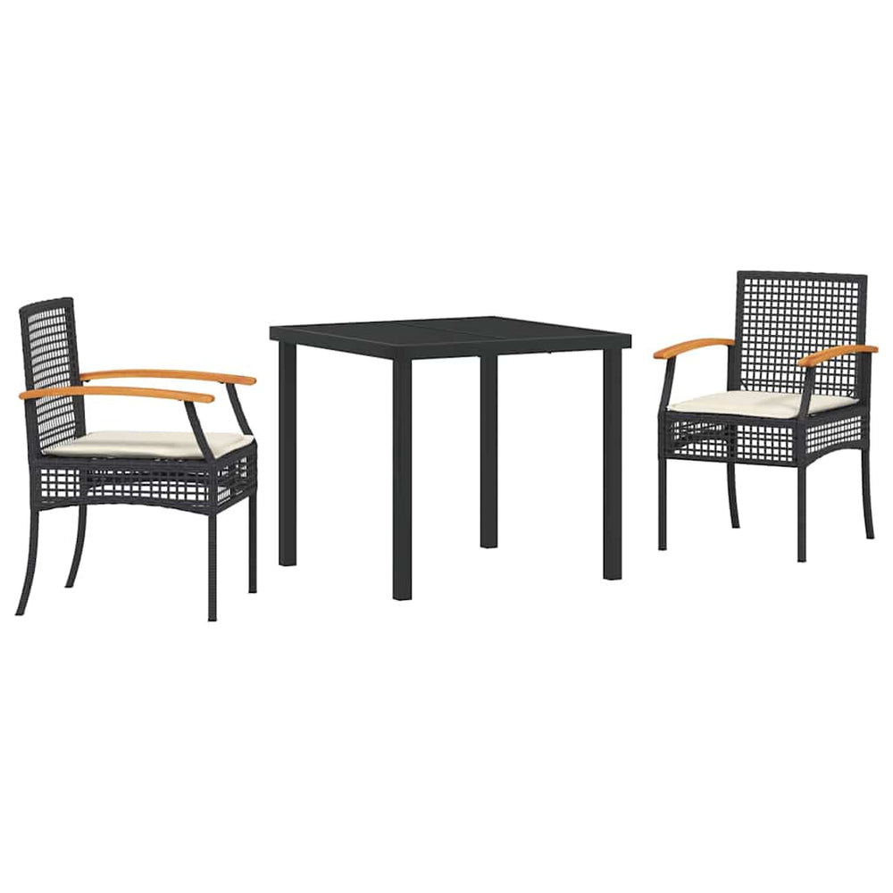 vidaXL Ensemble de salle à manger de jardin avec coussins 3 pcs Rotin noir