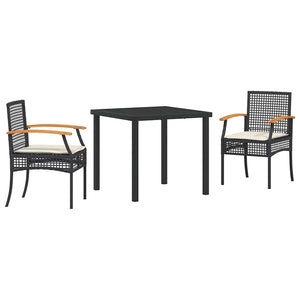 Garten Essgruppe Schwarz Rattan 3-teilig
