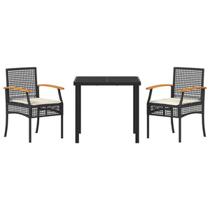 Garten Essgruppe Schwarz Rattan 3-teilig