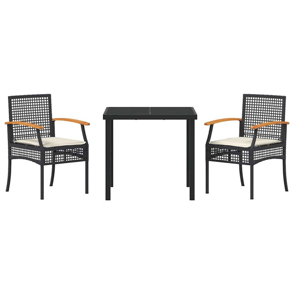 Garten Essgruppe Schwarz Rattan 3-teilig