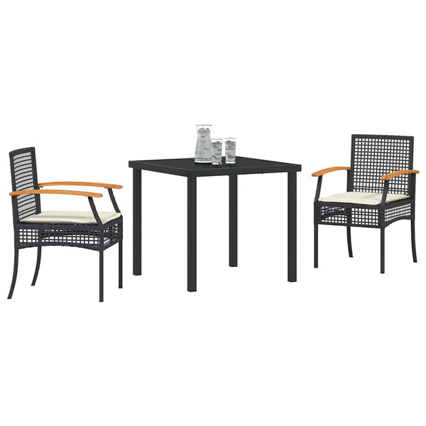 Garten Essgruppe Schwarz Rattan 3-teilig