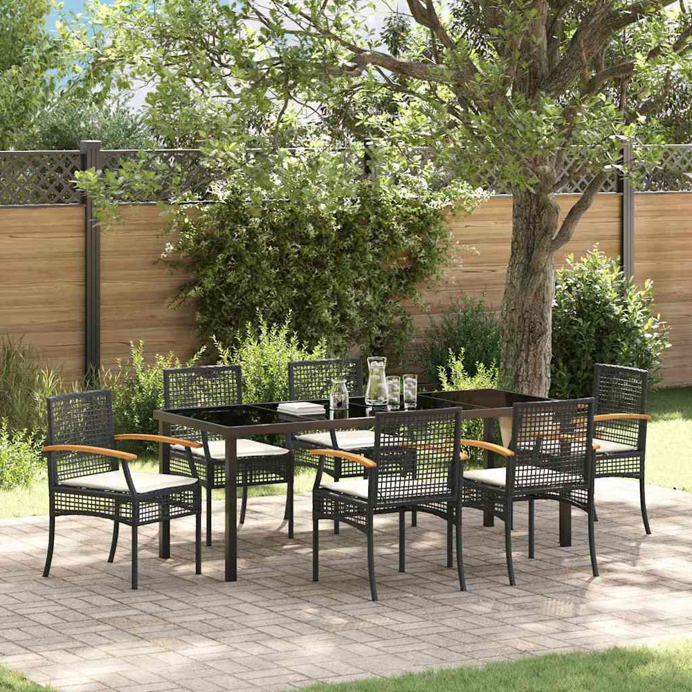 Garten Essgruppe 7-teilig Schwarz Rattan