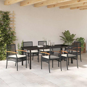 Garten Essgruppe 7-teilig Schwarz Rattan