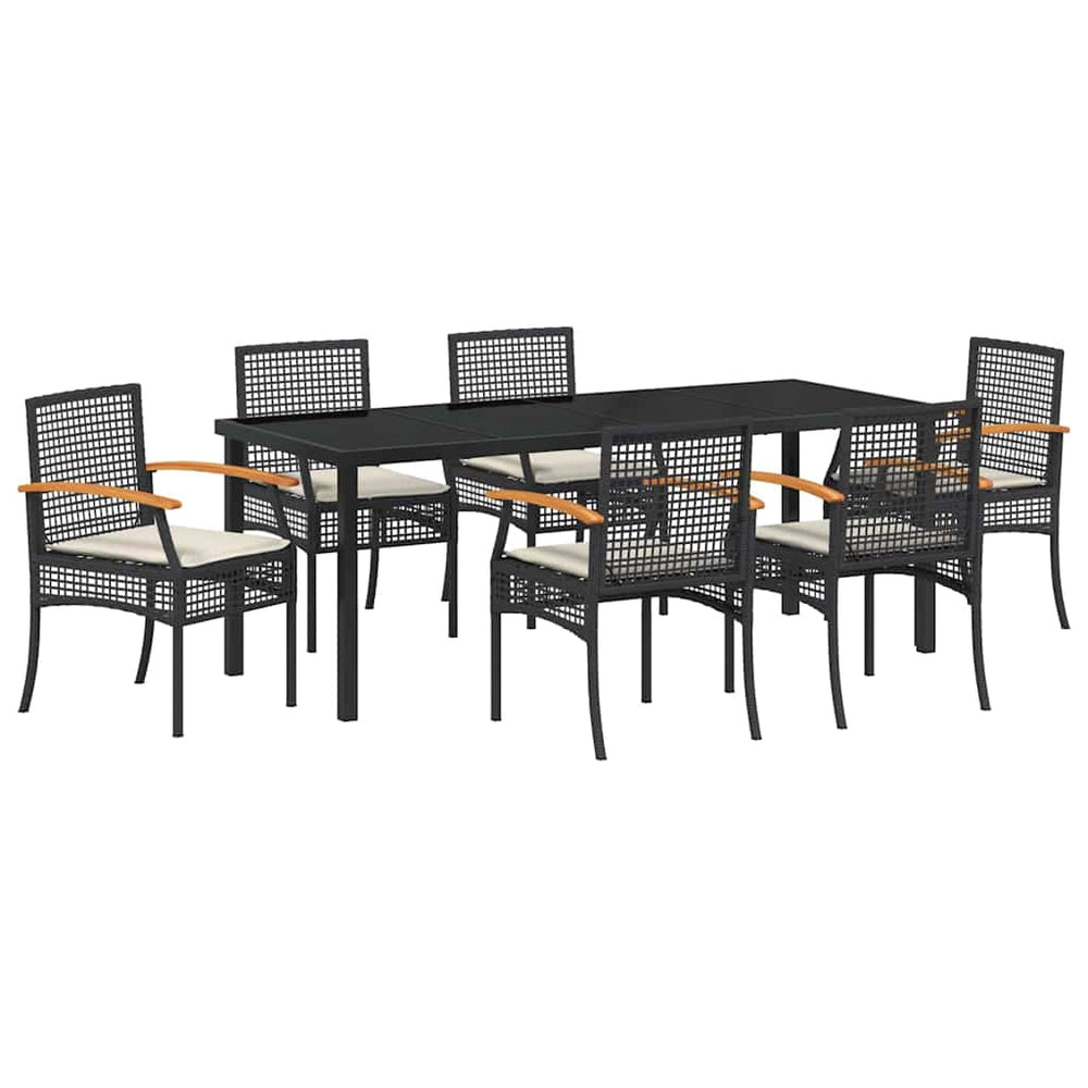 Garten Essgruppe 7-teilig Schwarz Rattan