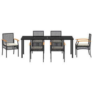 Garten Essgruppe 7-teilig Schwarz Rattan