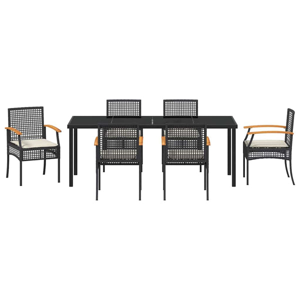 Garten Essgruppe 7-teilig Schwarz Rattan