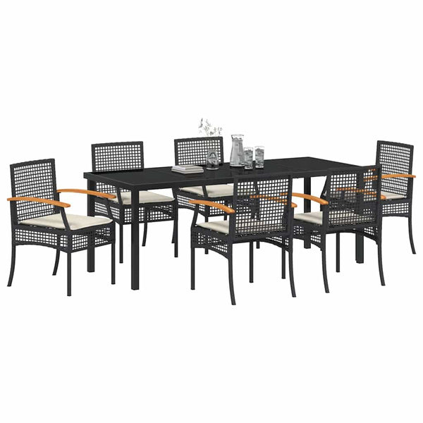 Garten Essgruppe 7-teilig Schwarz Rattan
