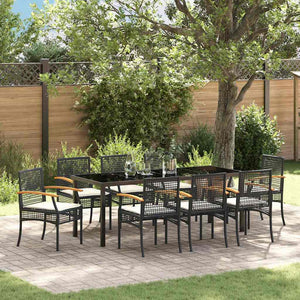 9-teilige Garten Essgruppe Schwarz Rattan