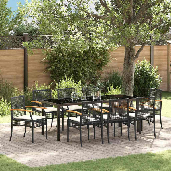 9-teilige Garten Essgruppe Schwarz Rattan