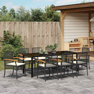 9-teilige Garten Essgruppe Schwarz Rattan