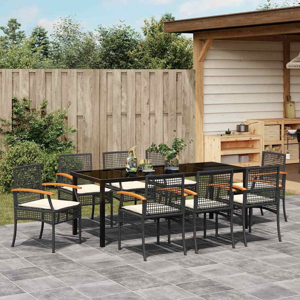 9-teilige Garten Essgruppe Schwarz Rattan