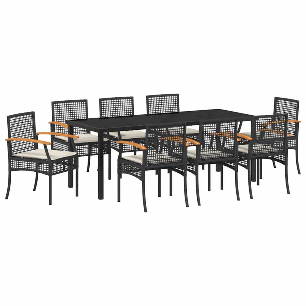 vidaXL Salon de jardin à dîner avec coussins 9 pcs Noir Rotin