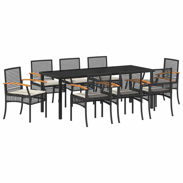 9-teilige Garten Essgruppe Schwarz Rattan