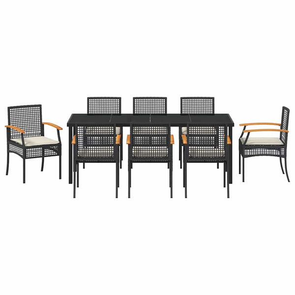 9-teilige Garten Essgruppe Schwarz Rattan
