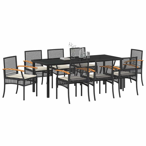 9-teilige Garten Essgruppe Schwarz Rattan