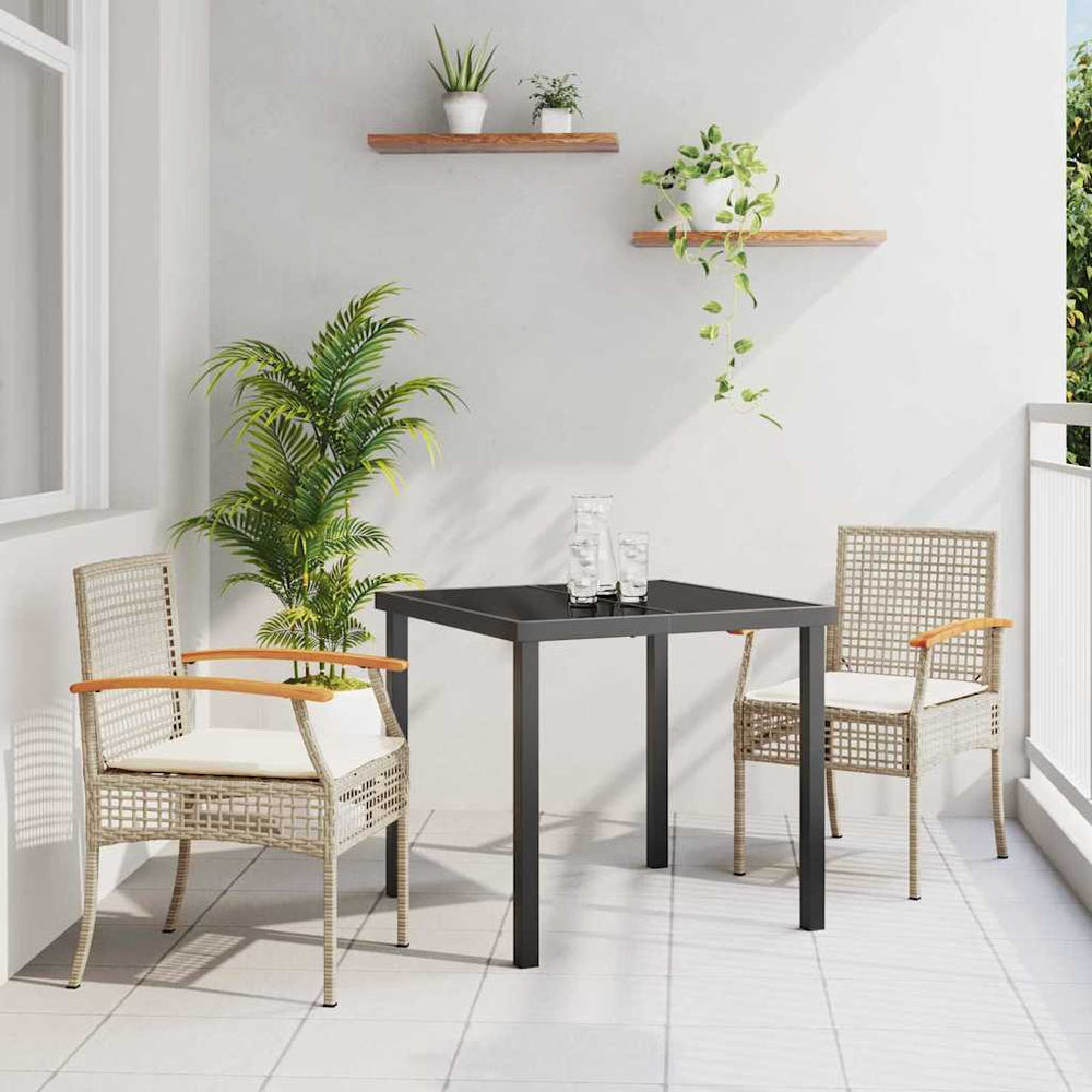 Garten Essgruppe Beige & Schwarz Rattan 3-teilig