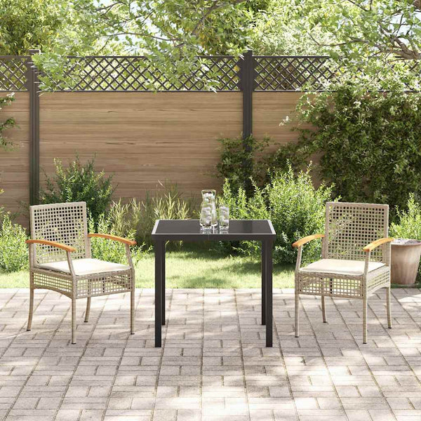 Garten Essgruppe Beige & Schwarz Rattan 3-teilig
