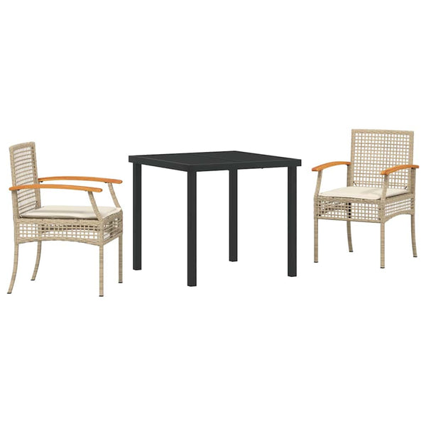 Garten Essgruppe Beige & Schwarz Rattan 3-teilig
