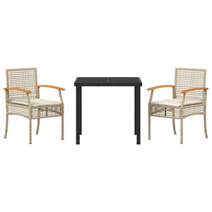 Garten Essgruppe Beige & Schwarz Rattan 3-teilig