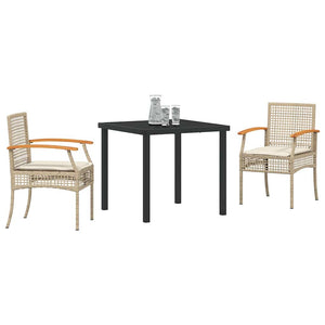 Garten Essgruppe Beige & Schwarz Rattan 3-teilig