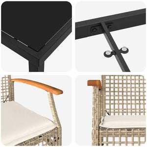 Garten Essgruppe Rattan 7-teilig Beige/Schwarz