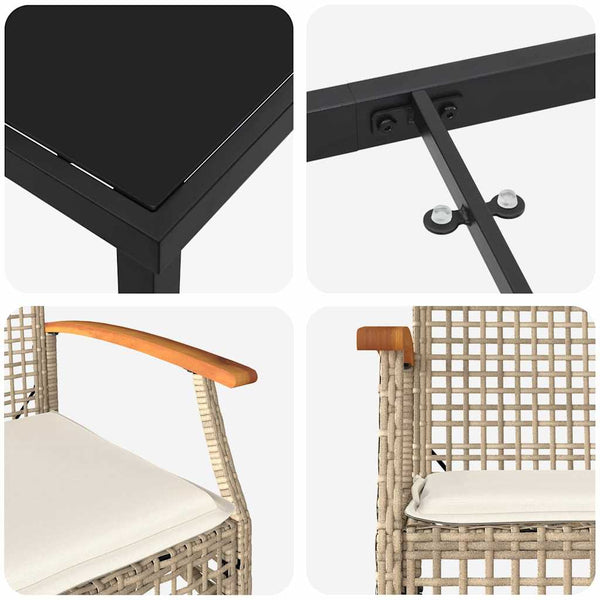 Garten Essgruppe Rattan 7-teilig Beige/Schwarz