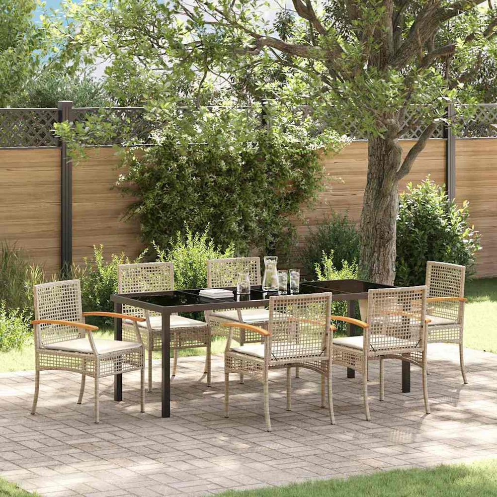 Garten Essgruppe Rattan 7-teilig Beige/Schwarz