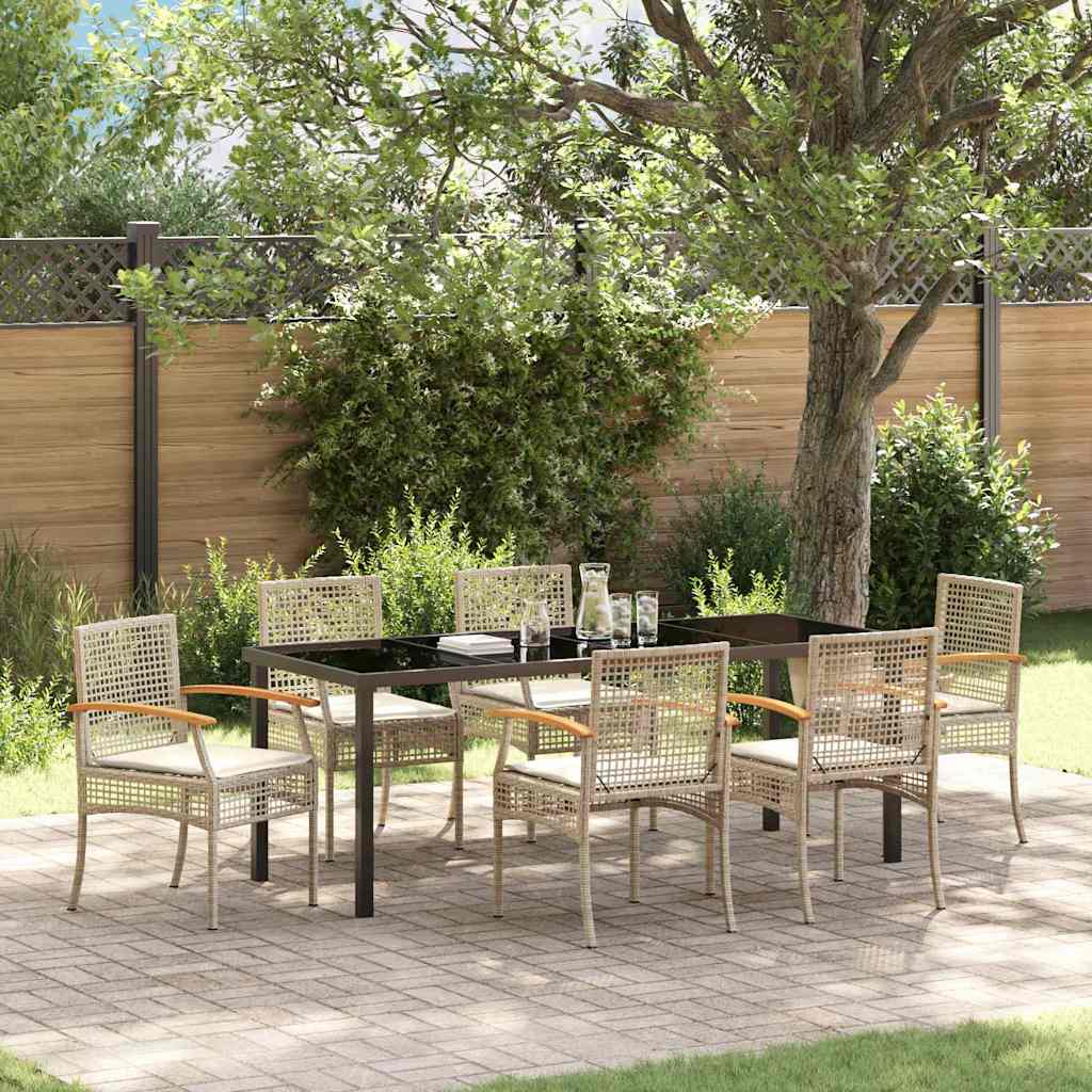 Garten Essgruppe Rattan 7-teilig Beige/Schwarz