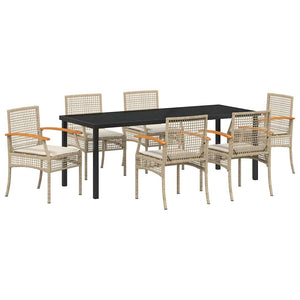 Garten Essgruppe Rattan 7-teilig Beige/Schwarz