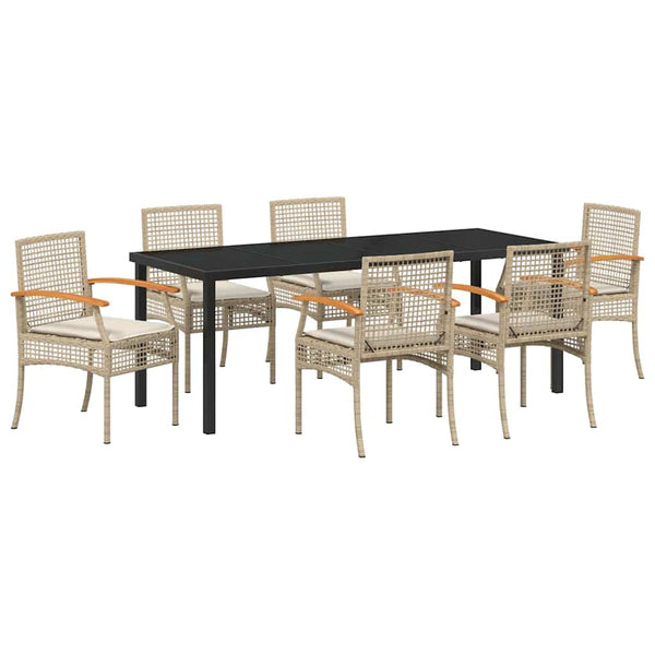 Garten Essgruppe Rattan 7-teilig Beige/Schwarz