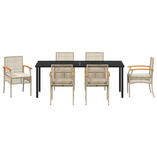 Garten Essgruppe Rattan 7-teilig Beige/Schwarz