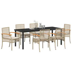 Garten Essgruppe Rattan 7-teilig Beige/Schwarz