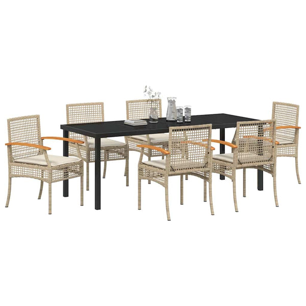 Garten Essgruppe Rattan 7-teilig Beige/Schwarz