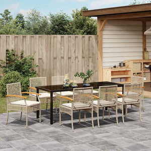 9-teilige Garten Essgruppe Beige & Schwarz